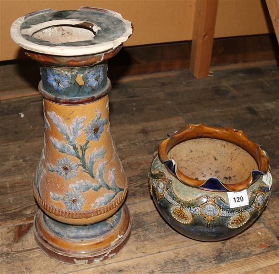 A Royal Doulton jardiniere, on stand (a.f.)(-)